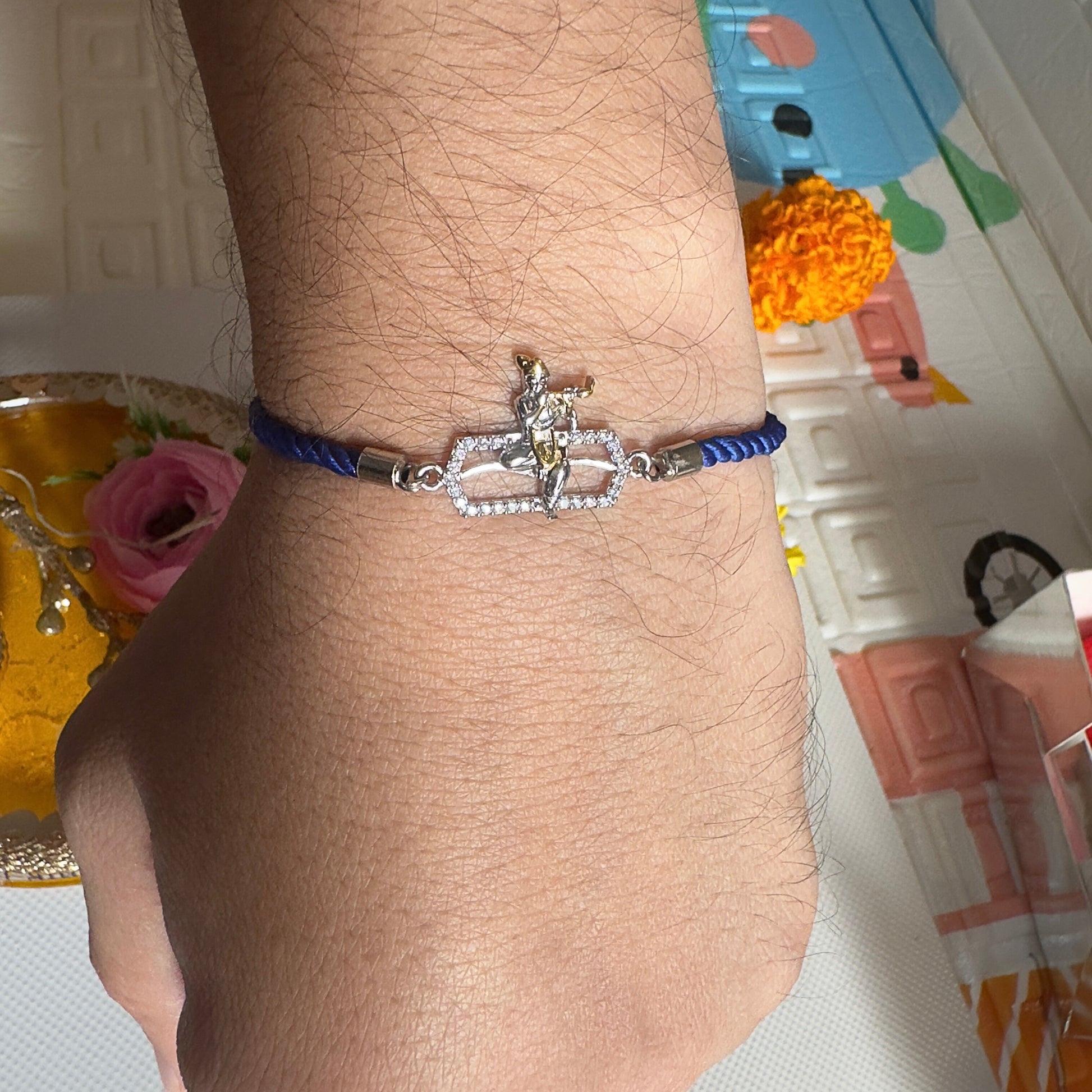 Krishna Charm Rakhi  92.5 Sterling Silver with Adjustable Pull-Tie